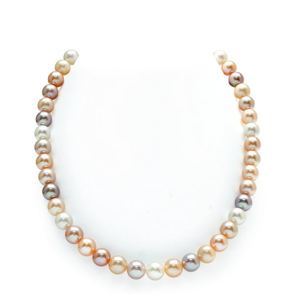 THE PEARL SOURCE 14K Gold 8-9mm AAAA Quality Multicolor Freshwater Cultured Pearl Necklace for Women in 18 Princess Length 